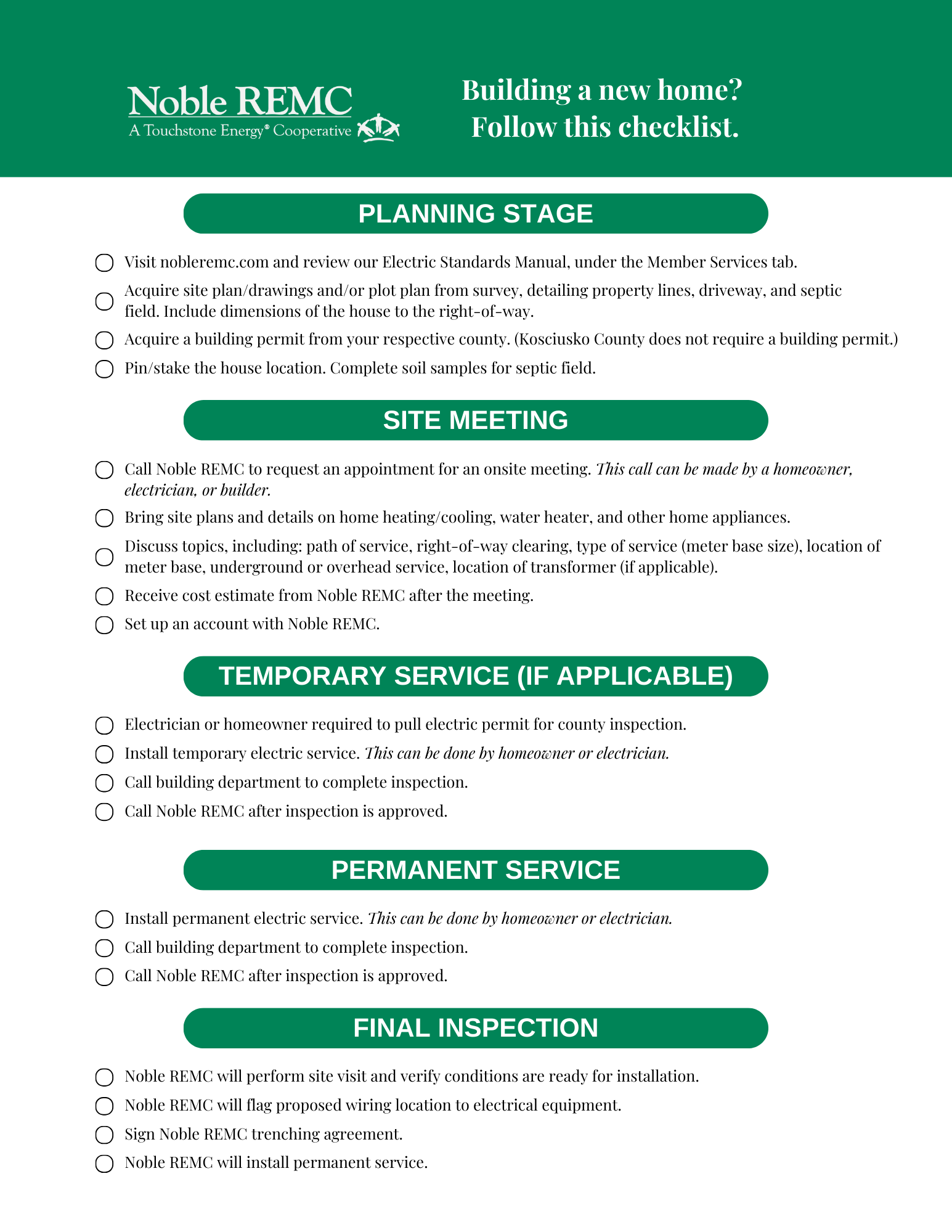Screenshot of checklist