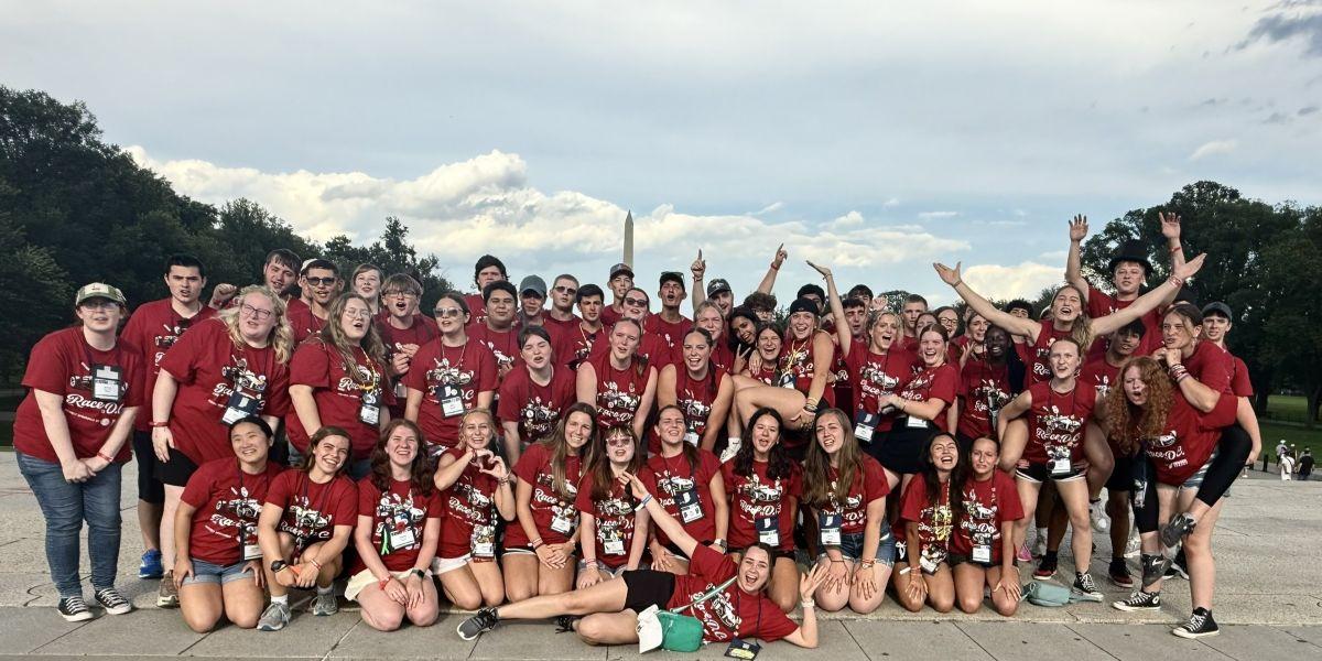 Youth Tour delegates posing at Washington Monument